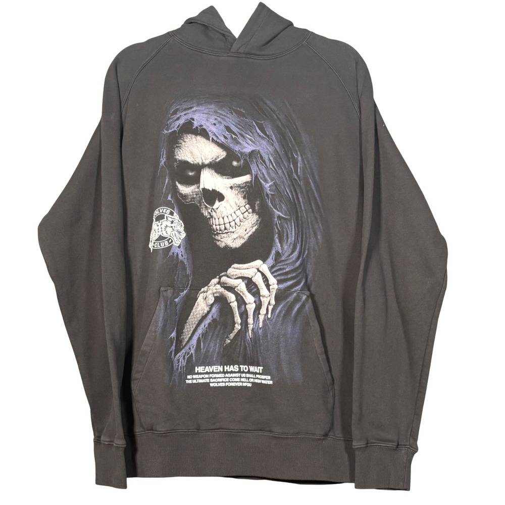 Darc Sport Wolves Club Reaper V2 Vintage Raglan Hoodie Charcoal Mens Medium